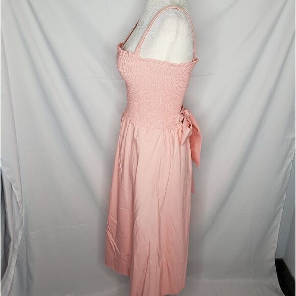 VINTAGE 70s pink dress shirred smocked top convertible midi M - Picture 4 of 14